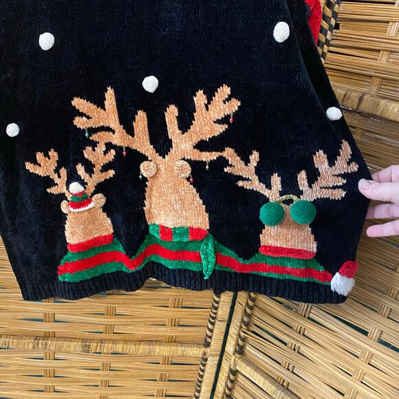 Vintage Berek Reindeer Chenille Holiday Sweater Christmas Embellished Medium - Picture 7 of 10